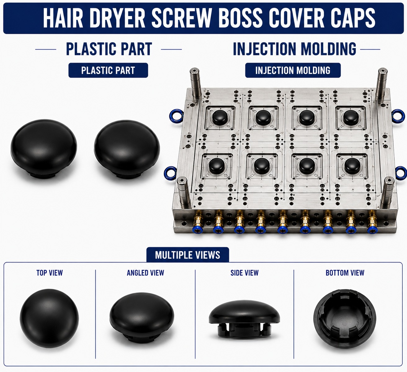 Hair Dryer Plastic Screw Boss Cover Caps Mould and Moulding Service